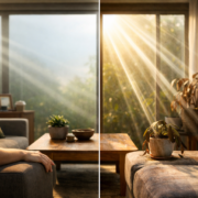 folie solară montată pe geam interior locuință