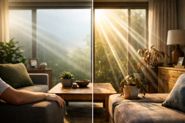 folie solară montată pe geam interior locuință