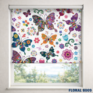 sistem de umbrire textil cu model floral pentru geamuri